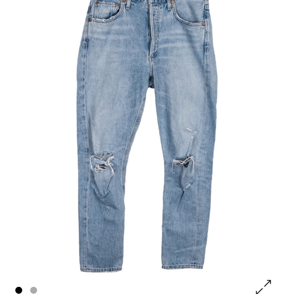 AG Adriano Goldschmied Button-fly, Light Blue Distressed Boyfriend Jeans